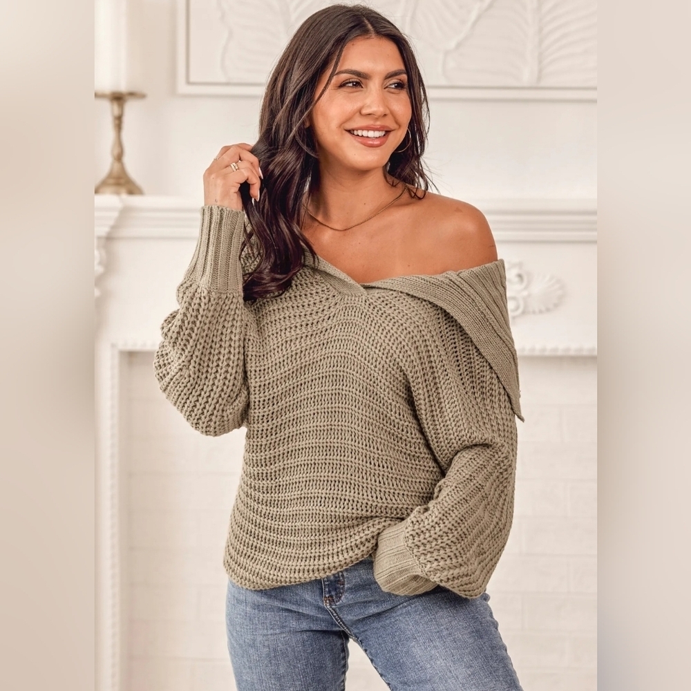 Cupshe On Or Off-Shoulder Chunky Knit Sweater- In Light Brown